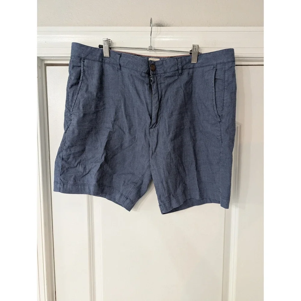 Faherty Men Blue Linen Organic Cotton Blend Flat Front Shorts Size 36 beachy